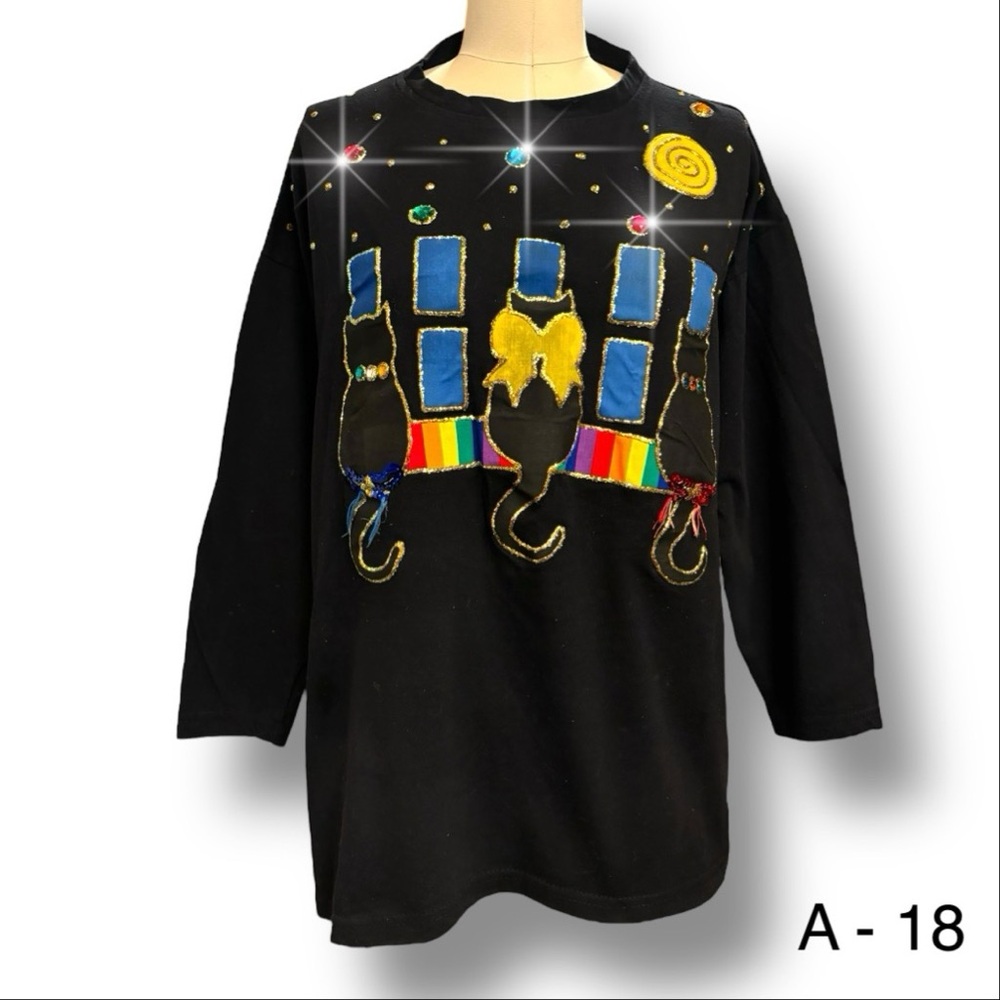 VTG Moon Dance Atlanta Women's One Size Cat T-Shirt Boxy Gems 90s Cotton